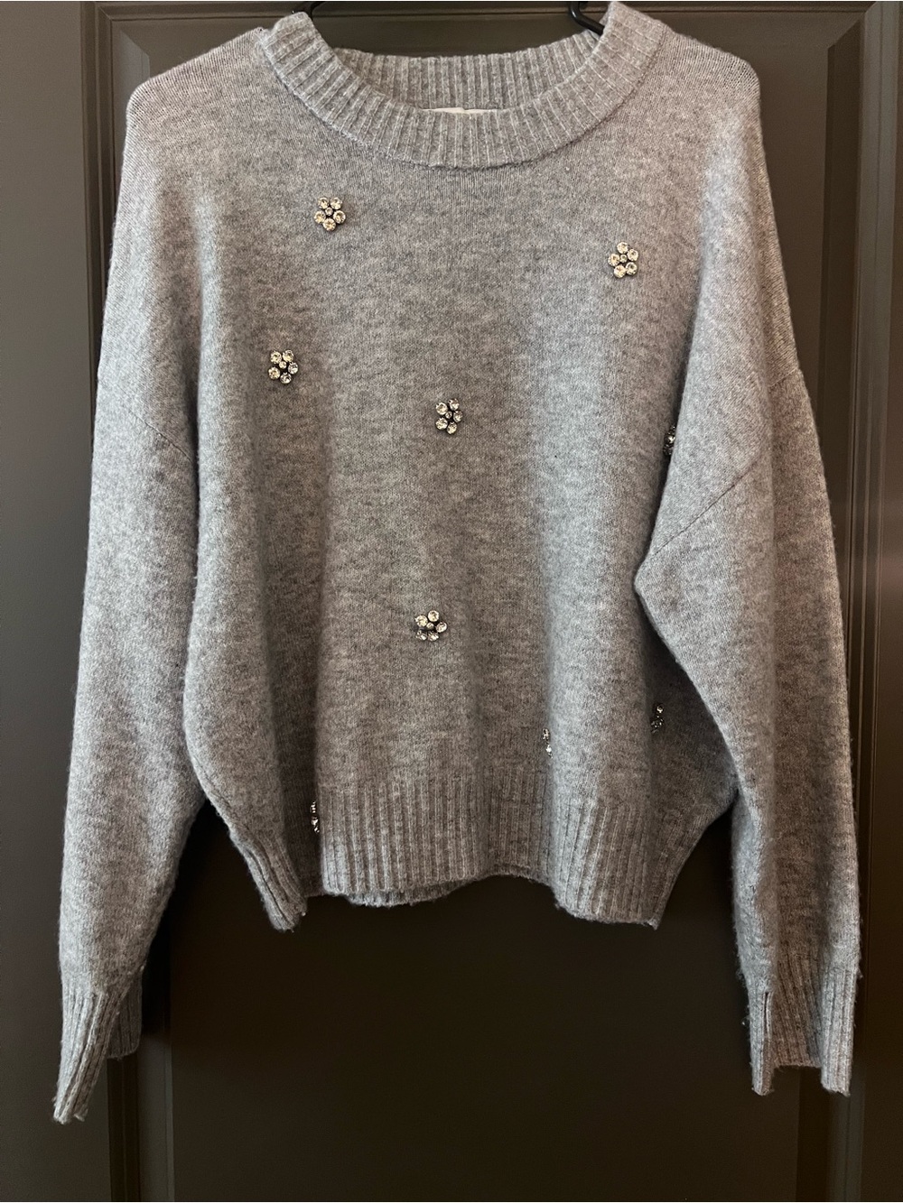 Embellished Crewneck Sweater - Gray